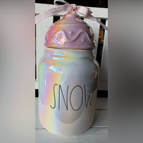Rae Dunn Iridescent “SNOW” Baby Canister with Pink Top - Picture 4 of 4